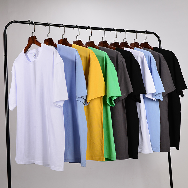 工厂现货夏季210克落肩宽松t恤 学生纯色空白衫纯棉男士短袖批发