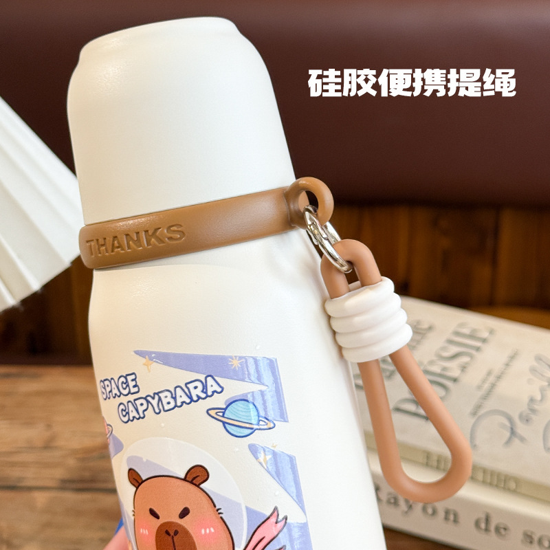 【一杯两用】可爱土拨鼠保温杯新款小众吸管杯子学生可倒水提绳杯|undefined