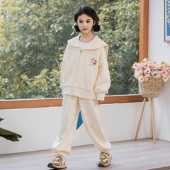 Girls Suit Spring Clothing 2024 New Style Children's Sweater Jacket Girls Autumn Sweater Pants Sports Two-piece Set