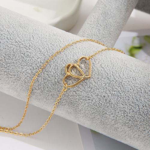Cross-border new arrival creative simple double-layer heart-shaped ankle bracelet foot jewelry European and American style wholesale beach anklet for foreign trade