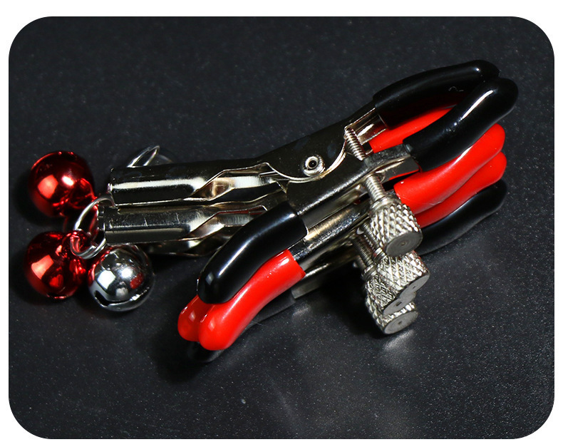 Metal Nipple Clamps with Bells, Red, Adult Couples Sensory Accessory — detail image 15