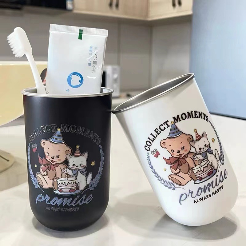简约漱口杯洗漱杯家用高档牙刷杯便携学生宿舍不锈钢杯子套装情侣|undefined