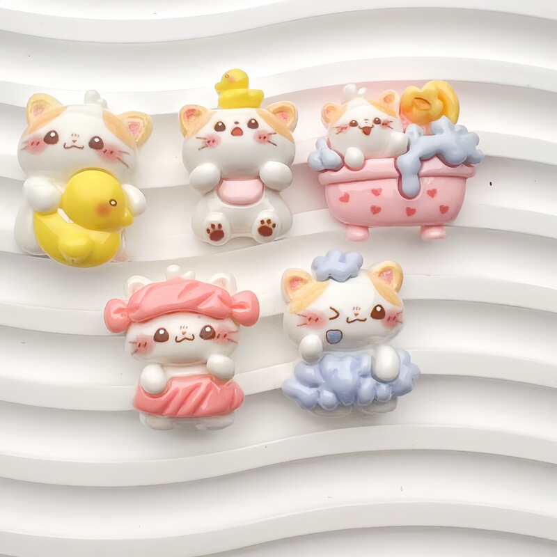 Bubble Bath Kitten Squinting Cartoon Glossy DIY Jewelry Refrigerator Magnet Hairpin Cream Glue Resin Accessories Material Handmade