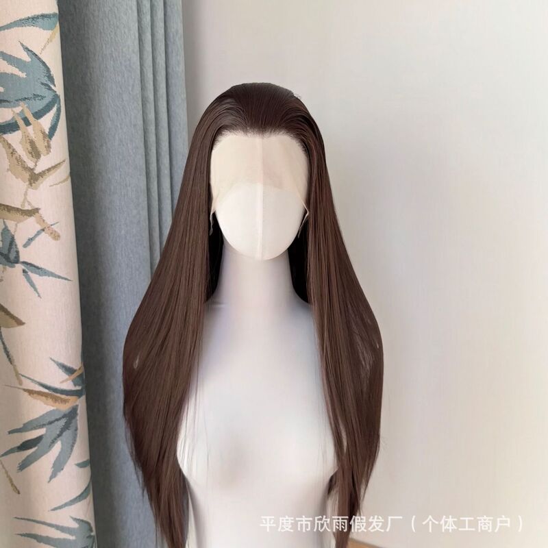 Dark Brown Lace Front Hand-Crocheted Wig for Daily Wear, Versatile Cosplay Hand-Crocheted Wig, Long Straight Hair Wig Set Dark Brown Lace Front Hand-Crocheted Wig for Daily Wear, Versatile Cosplay Hand-Crocheted Wig, Long Straight Hair Wig Set