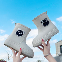 Fashionable rain boots for women, mid-calf size, adult outdoor wear, warm and cute little bear water shoes, waterproof and slip-resistant water boots, rubber shoes