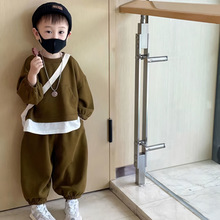 男童春装新款潮装假两件遮肚韩系童装休闲宽松卫衣运动时尚两件套