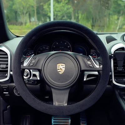 Handlebar Cover — Steering wheel cover - o-shaped-short-plush-pure-black-grip-38cm