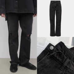 HOUSE25 春夏 ダメージ加工 リップド リーフル 色あせウォッシュ ストレート ジーンズ レディース