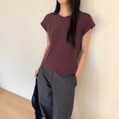 6UP Spring Korean Minimalist Small Sleeve T-Shirt Cotton Guangzhou 13th Row New Color Matchable Top for Ins Women 91186