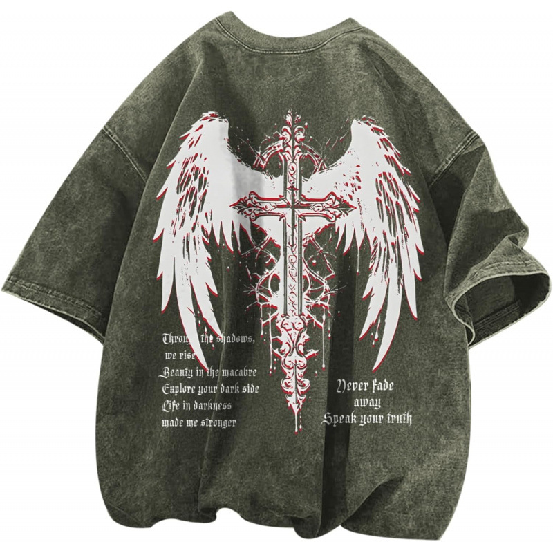Pure Cotton230gVintage Goth Punk Shirts for Men Grunge Streetwear O