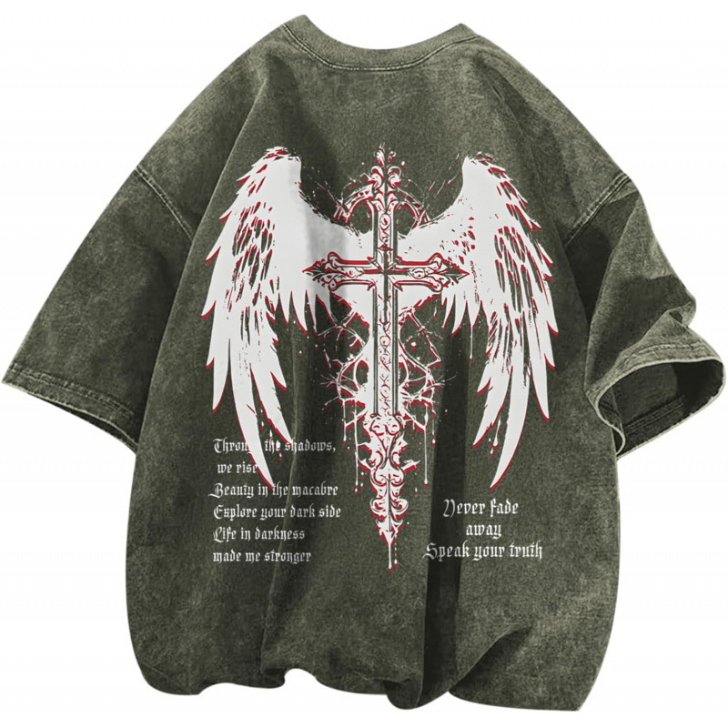 Pure Cotton 230Gvintage Goth Punk Shirts for Men Grunge Streetwear O