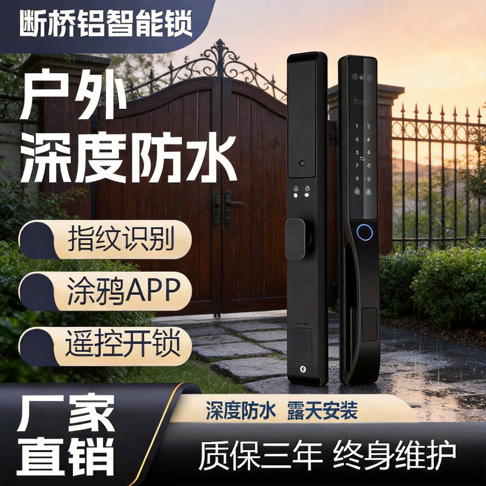 人脸识别庭院商铺防水指纹密码卡片钥匙涂鸦WIFI电子锁智能锁