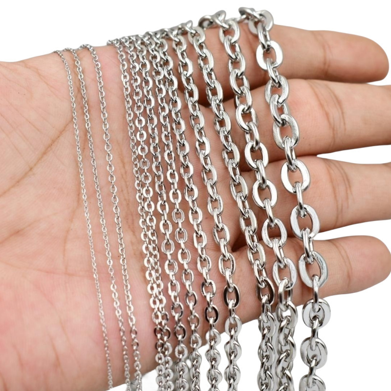 304 Stainless Steel Flat Cross Chain Hammer Flat Round Cross Chain Women's Clavicle Chain Men's Hip-Hop Chain Simple Welded Steel Decoration