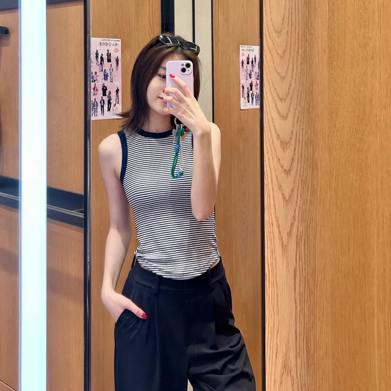 Lulu26 Spring and Summer New Product Hold Tight Women's Slim-Fit Striped Round-Neck Sports Vest Lulu26 Spring and Summer New Product Hold Tight Women's Slim-Fit Striped Round-Neck Sports Vest