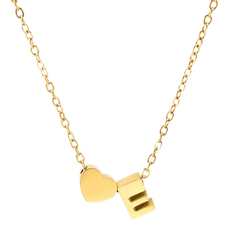 Collar con colgante de letra en forma de corazón, estilo europeo y americano, para mujer, joyería sencilla de acero inoxidable 18K, cadena para clavícula con colgante de 26 letras del alfabeto inglés.