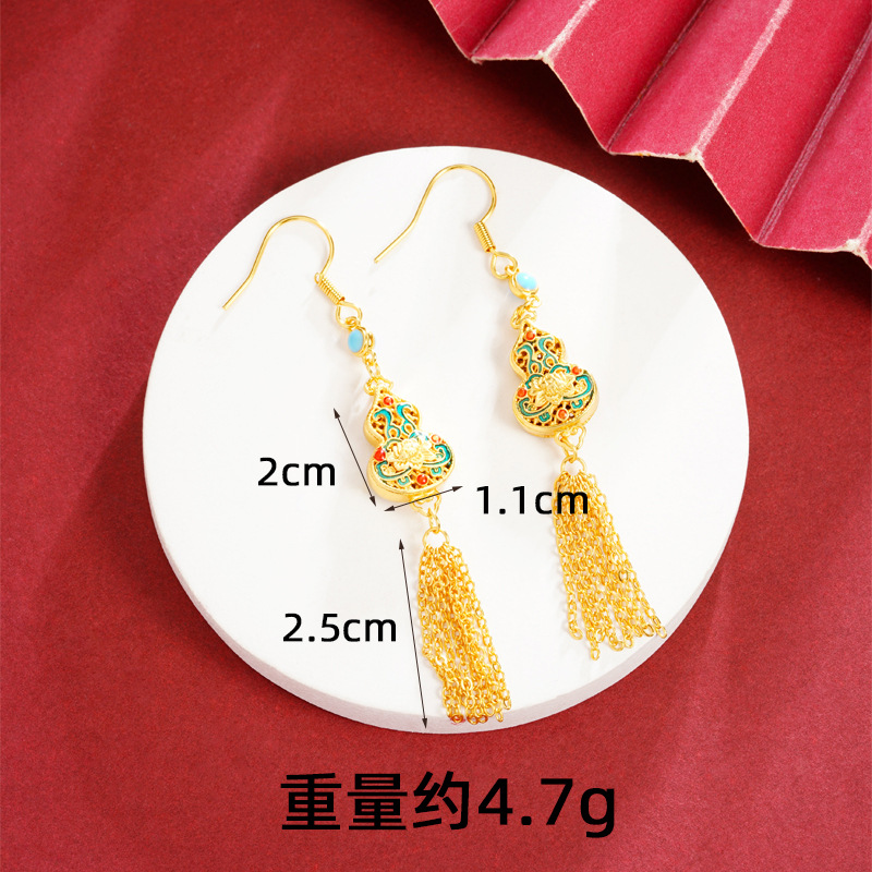 Collar de oro de arena vietnamita calabaza de corte de loto lingüís pendientes de brazalete conjunto de joyas retrógradas para mujeres