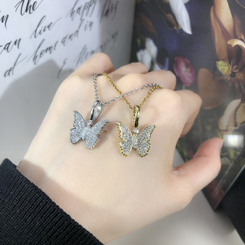 Fashion Butterfly Copper Rhinestone Pendant Necklace