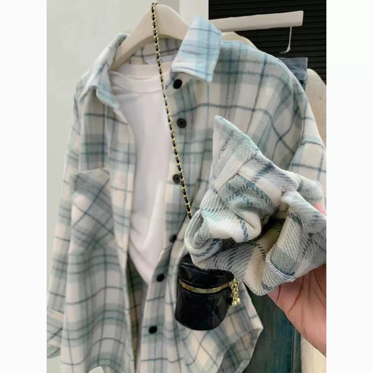 Американская плюшевая толстая рубашка шлифовальная клетчатая рубашка женская повседневная ленивая ветряная подвеска свободная шерстяная куртка женская