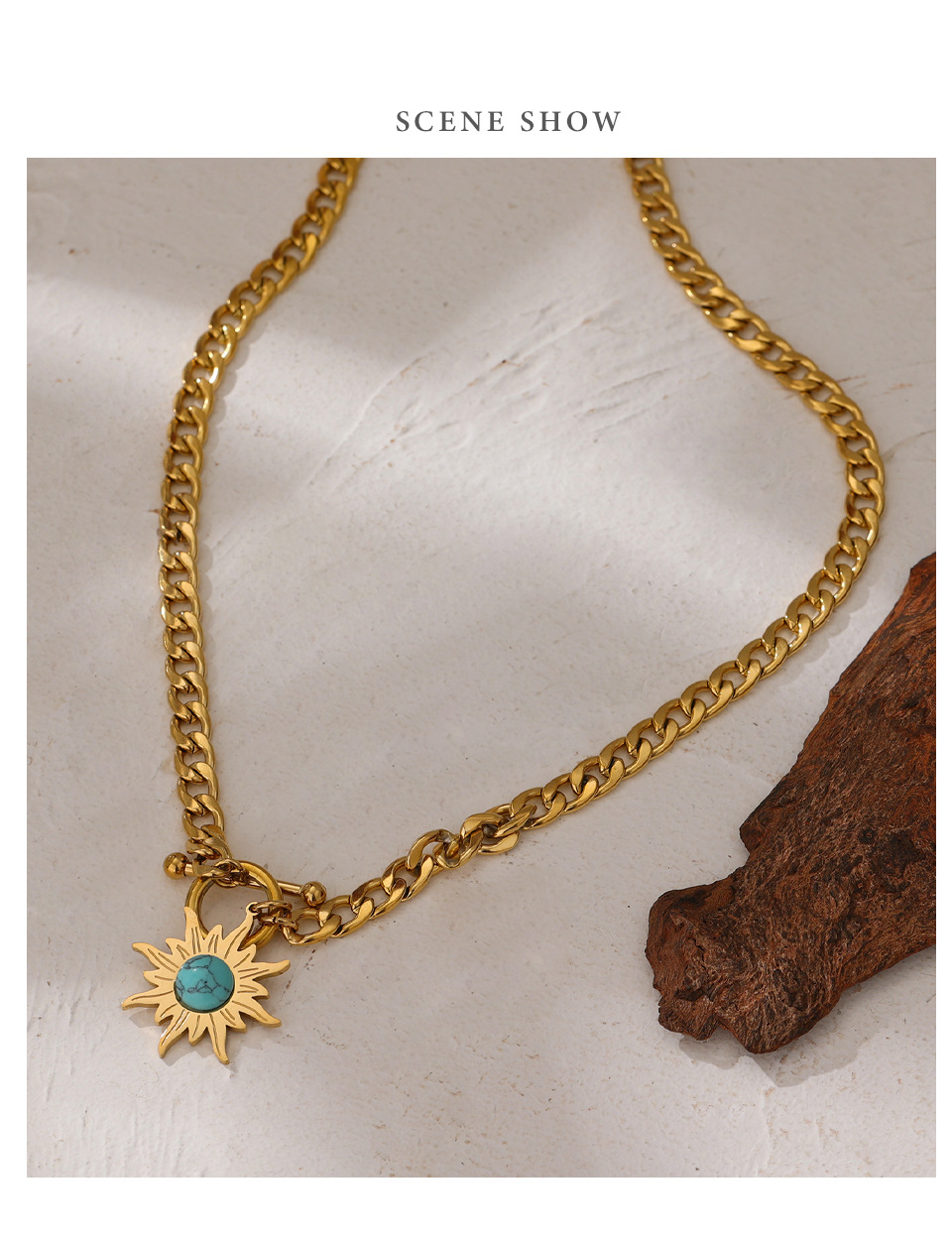 Original Design Sun Titanium Steel Plating Inlay Turquoise Pendant Necklace 1 Piece