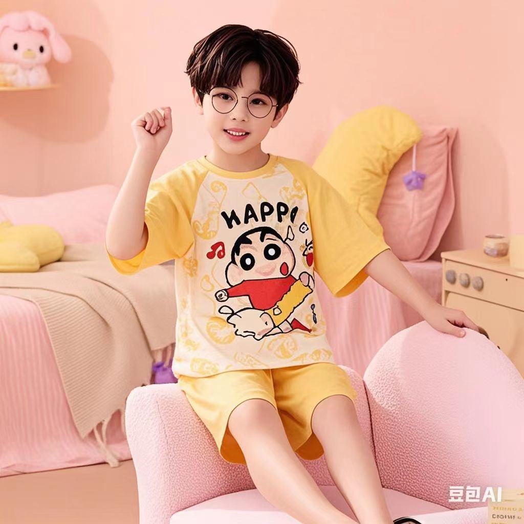 Verano niñas pijamas algodón peinado fino traje de manga corta niños niñas estilo occidental grande lindo homewear