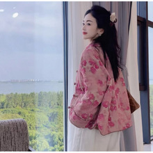 现货秋冬季国风复古传统手工缝制盘扣棉袄棉麻印花棉衣棉服冬夹棉