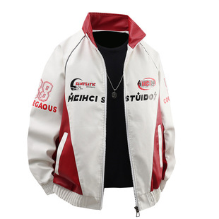 Autumn and Winter New American Racing Motorcycle Jacket Trendy Brand Stand Collar Jacket Youth Casual Loose Versatile Couple Jacket