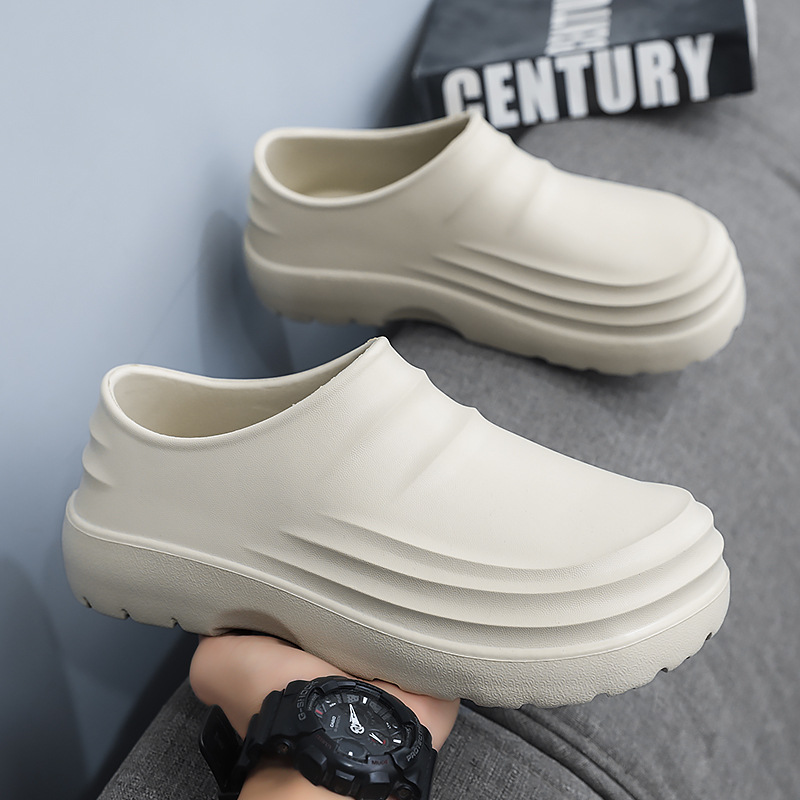 Baotou zapatillas para hombres verano 2025 nuevo antideslizante impermeable con suela suave zapatos de cocina de color sólido zapatos de protección laboral