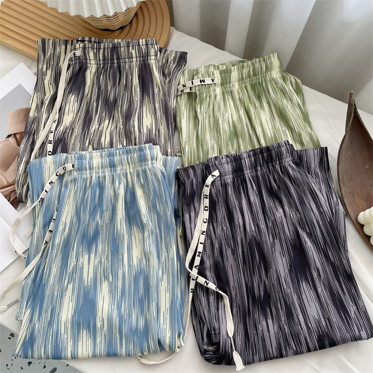 Summer Thin Ink Tie-Dye Wide-Leg Pants for Women, Straight-Leg Slimming High-Waisted Floor-Length Pants, Narrow Version Ice Silk Casual Walking Pants Summer Thin Ink Tie-Dye Wide-Leg Pants for Women, Straight-Leg Slimming High-Waisted Floor-Length Pants, Narrow Version Ice Silk Casual Walking Pants