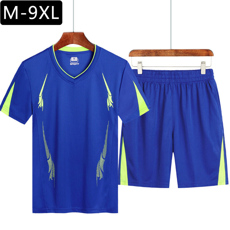 Traje deportivo de tamaño king para hombres de verano running mangas cortas running trajes de fitness para hombres sueltos camisetas de baloncesto de cuello en V dos piezas set