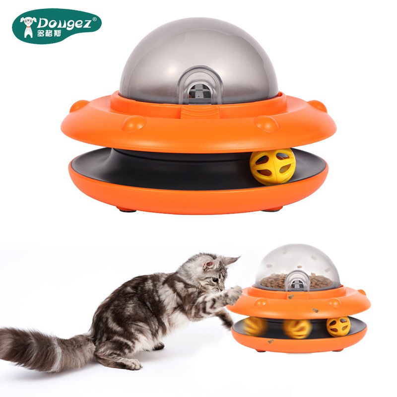 Cross-Border Spaceship Electric Feeding Entertainment Plate Cat Toy Electric Food Leakage Cat Bell Ball Sensor Pet Supplies