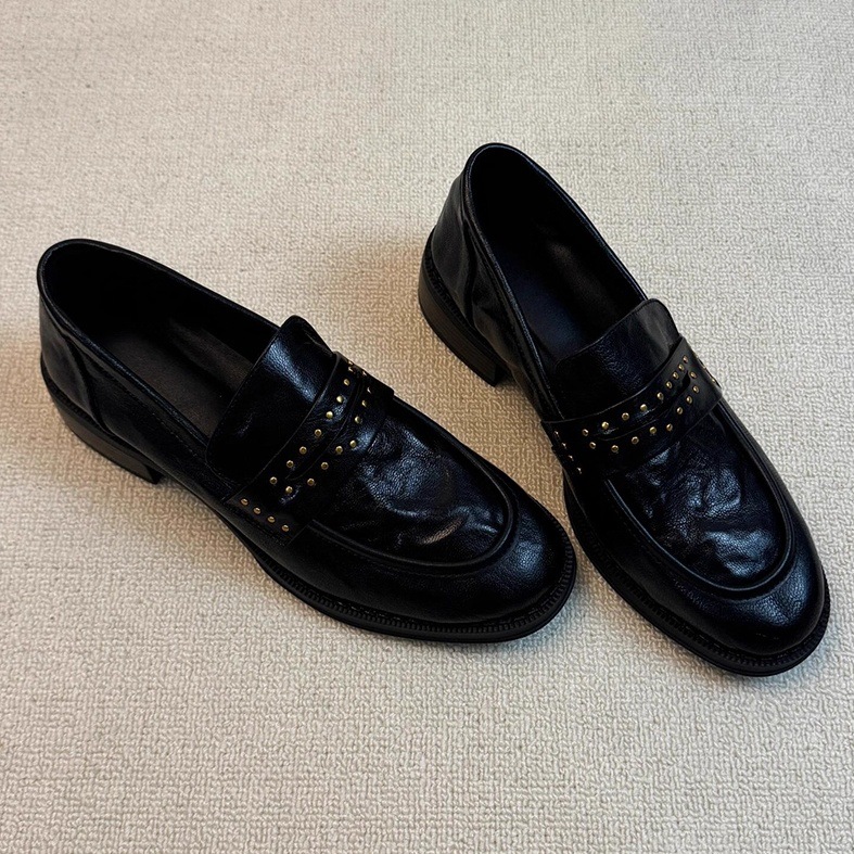 复古英伦小皮鞋女韩版秋冬新款软皮学院风粗跟乐福鞋一脚蹬单鞋子