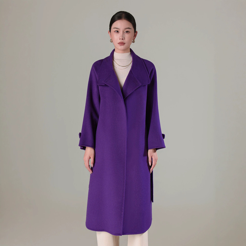 New autumn and winter double-sided camel wool coat for women, elegant classic loose long woolen thick coat in purple New autumn and winter double-sided camel wool coat for women, elegant classic loose long woolen thick coat in purple