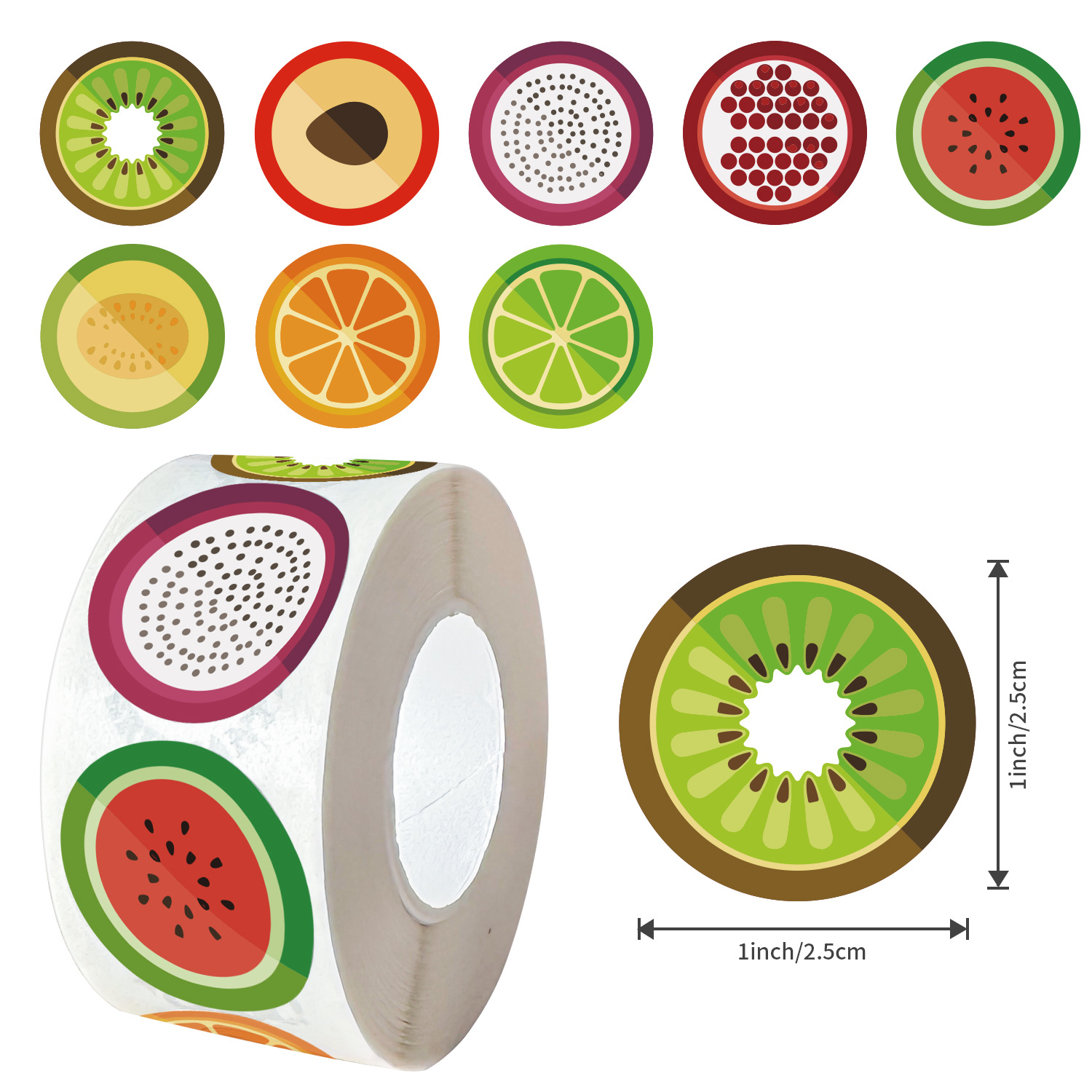 Etiqueta engomada de regalo con patrón de fruta Etiqueta engomada de sellado circular Impresión Etiqueta engomada de color Etiqueta engomada decorativa al por mayor