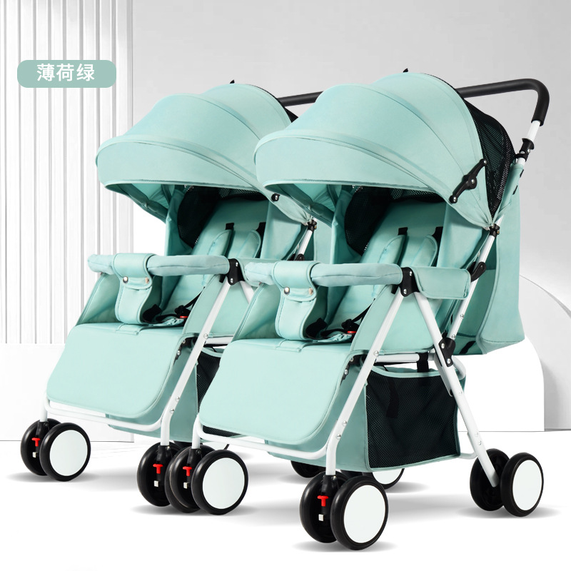 Cochecito doble con nuevo diseño, absorción de impactos bidireccional, se puede sentar y reclinarse, cochecito de bebé con vista alta, cochecito plegable