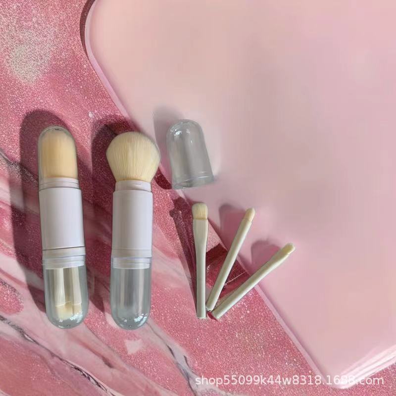Cepillo de rubor portátil 4-en-1 viaje pequeño conjunto maquillaje sombra de ojos cepillo de maquillaje de viaje portátil ultra-pequeño conjunto de tres piezas