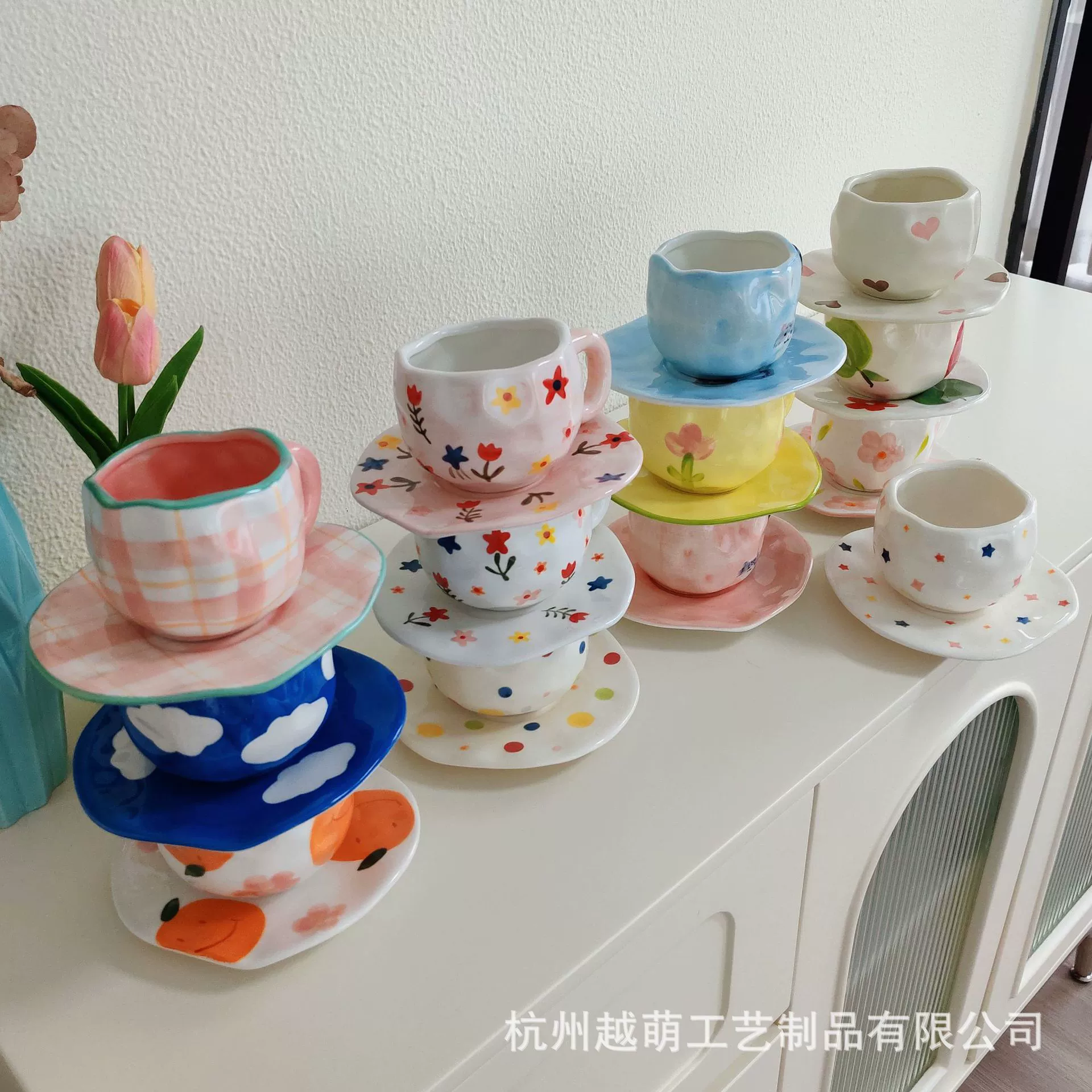 Coffee ceramic high quality set with bow, cute tableware