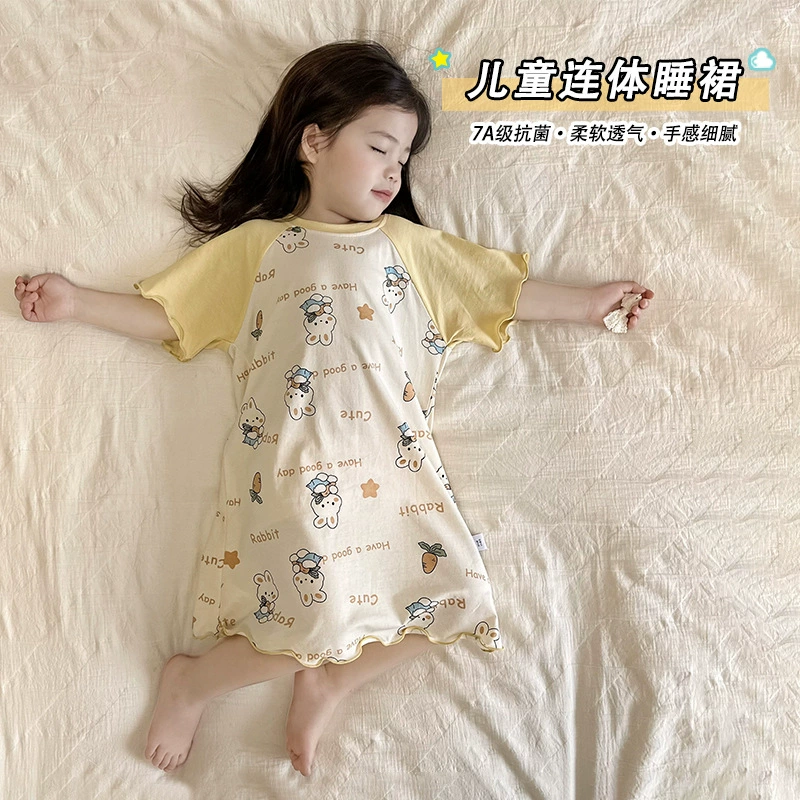 Класс А Летняя антибактериальная ночная юбка для девочек тонкие кружевные манжеты мультфильм хлопок аммиак дышащий и удобный детский дом