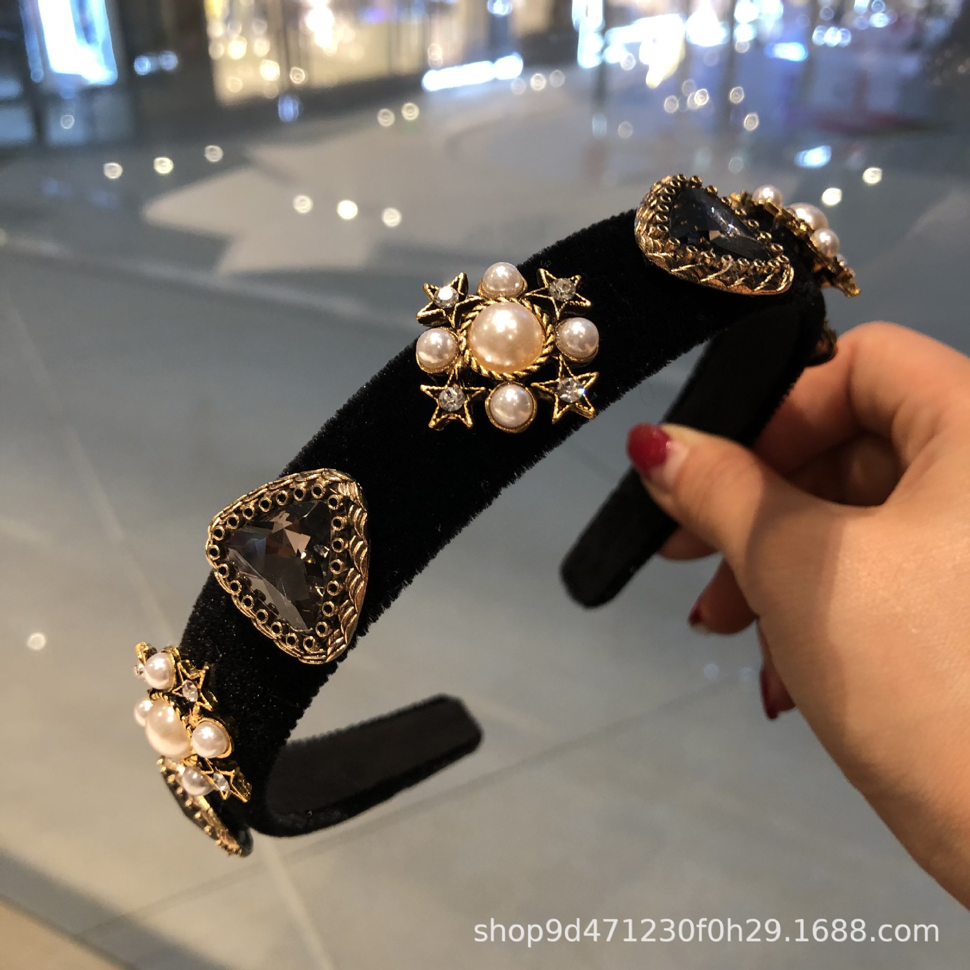 Korean Vintage Baroque Style Diamond Velvet Style Hairband Women's Headband Hairpin Simple Crystal Pressed Hair Headwear