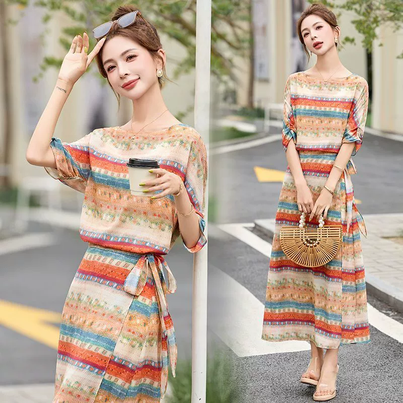 Печатное платье в западном стиле премиум-класса 2025, новая мода для женщин, летнее, облегающее, праздничное, длинное, скрывающее живот.