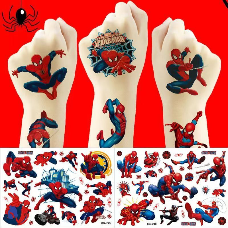 Cross-border New Cartoon Spiderman Tattoo Sticker Boys Girls Marvel Anime Kids Cute Party Temporary Sticker