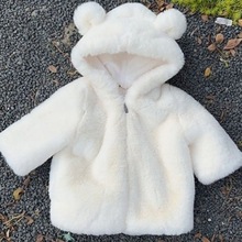 儿童皮仿兔绒加绒加厚棉衣女童男童小宝宝连帽外套中长款冬季韩版