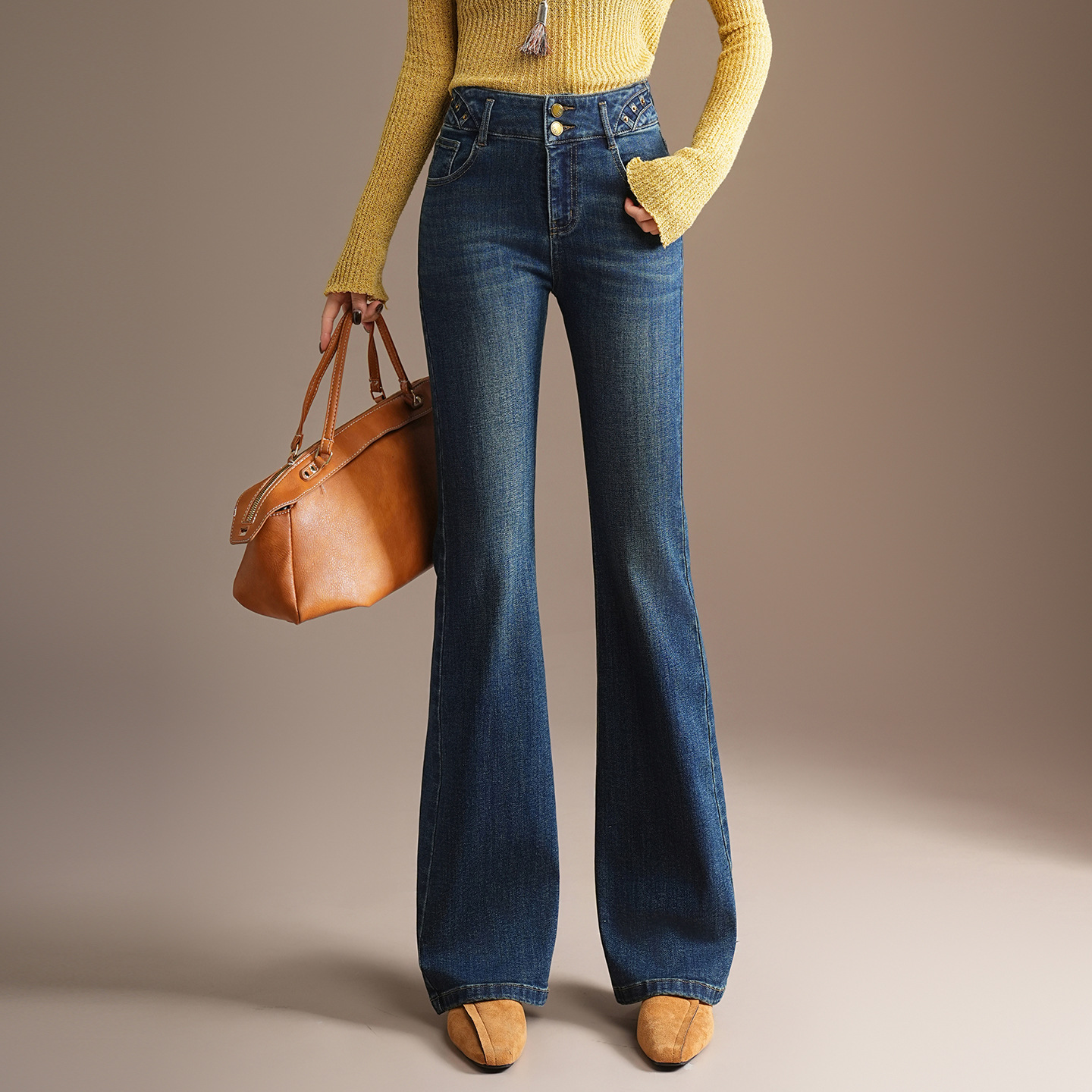 Brand High-End Bootcut Pants for Women 2025 Unique Super Nice Pants High Waist Slimming Look Elastic Spring & Fall Flared Jeans