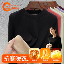 羊毛蚕丝圆领打底衫女秋冬加绒加厚发热绒修身显瘦T恤保暖上衣女