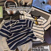 夏季新款条纹百搭男童女童短袖T恤潮流休闲百搭上衣