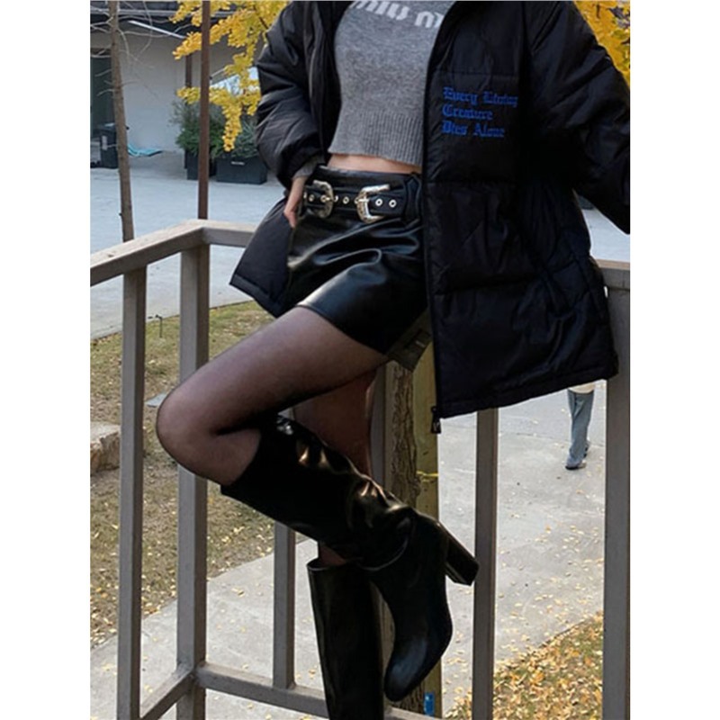 Gai Leling ZA 黒ハイヒールブーツレディースレザーブーツ 2024 秋冬厚いヒールハイブーツスリムナイトブーツ