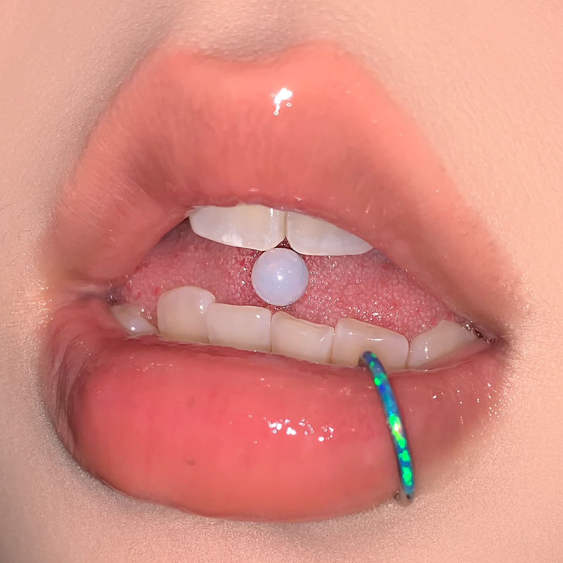 Milk White Opal Tongue Nail Steel Titanium External Thread Tongue Barbell Piercing Jewelry detail image 8