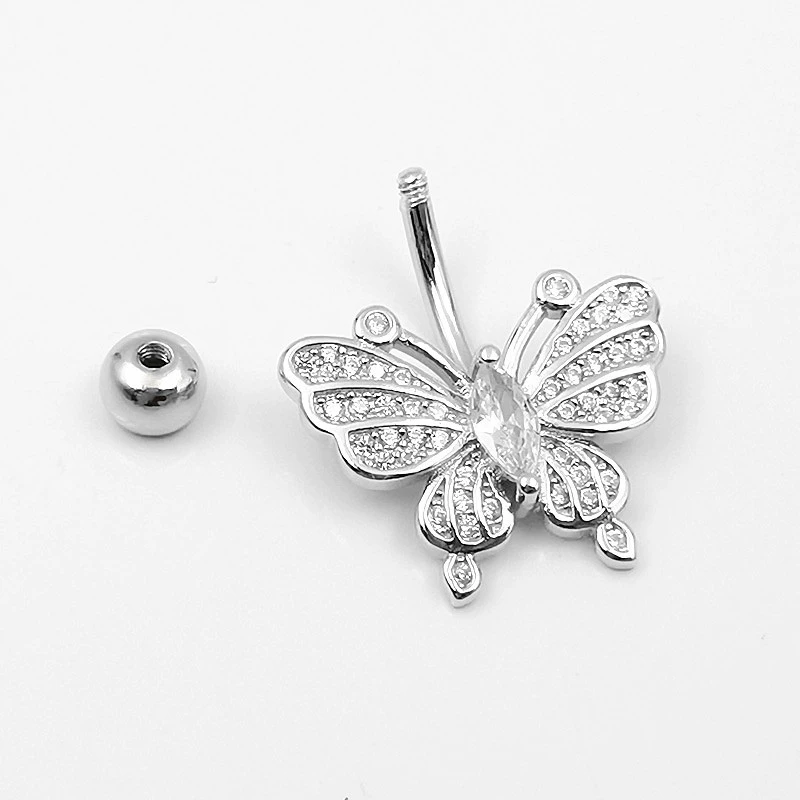 Belly button piercing, zirconium, silver 925 sample, European style, (Cross-border trading), wholesale