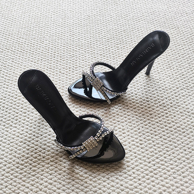 2026 Summer New Rhinestone Open-Toe Sandals For Women, Thin Heel High Heels, French Style High-Heeled Slippers_vogvips.com