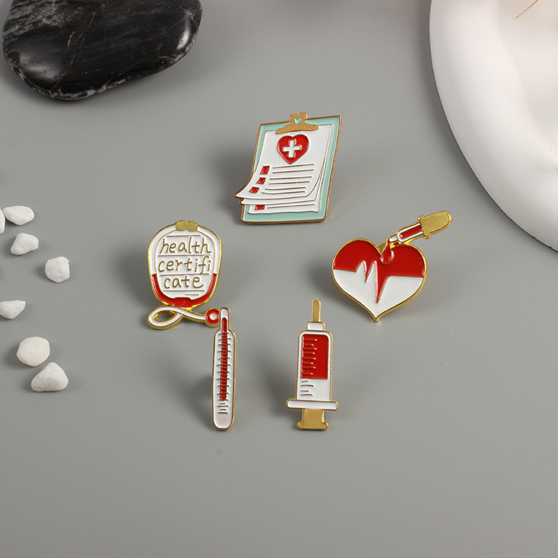 Medical Equipment Series Brooch, Stethoscope, Injector, Thermometer, Record Book, Guardian Health Combination Badge