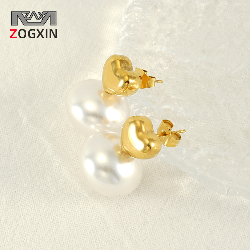 Francés retro de acero inoxidable precioso perla pendientes de titanio de acero diseño chapado en oro elegante todo-fósforo pendientes simples para las mujeres